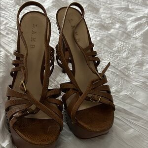 L.A.M.B. Tan Strappy Heels